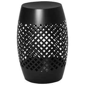 12.5" Steel Outdoor Side Table, Round Hollow Drum Patio End Table, Accent Table for Indoor and Outdoor, Black