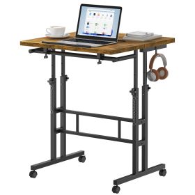24Inch Manual Height Adjustable Split Top Standing Desk on Wheels - Sit-Stand Workstation with Rolling Base (Color: brown)