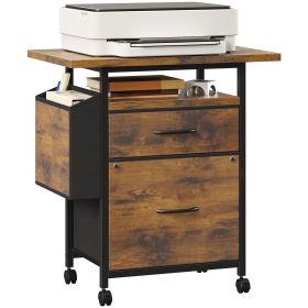 Rollable filing cabinet, equipped with drawers and storage shelves, printer placement area, size suitable for A4 paper size (Color: brown)