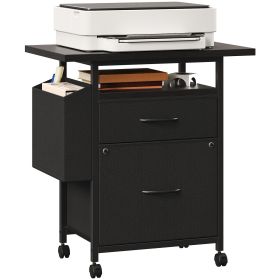 Rollable filing cabinet, equipped with drawers and storage shelves, printer placement area, size suitable for A4 paper size (Color: Black)